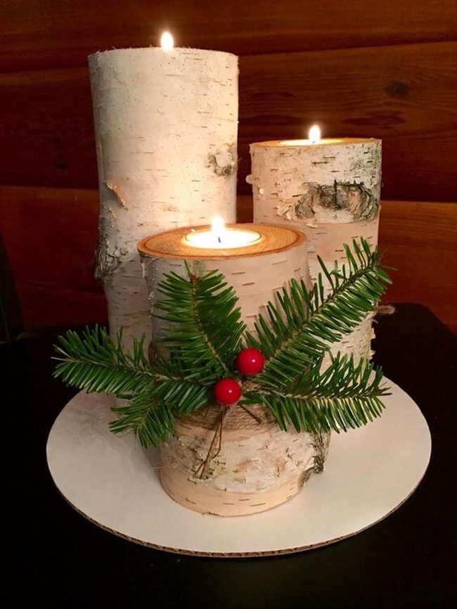 White Birch Logs Candlelit Centerpiece