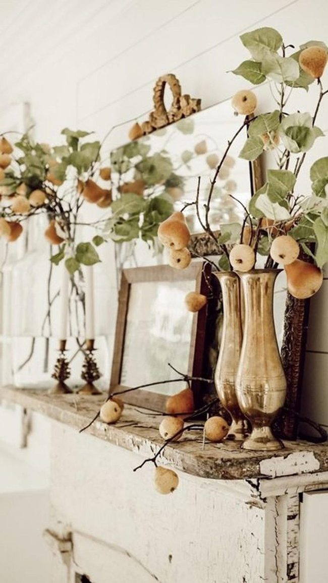 Weathered White Wood With Brass Vessels