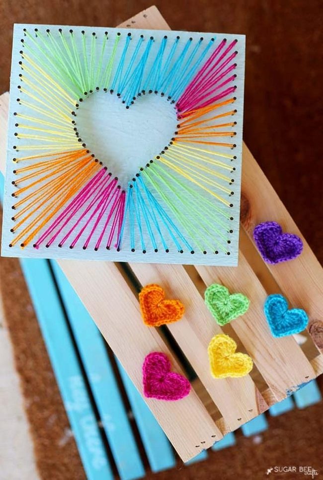 Colorful Hearts String Wall