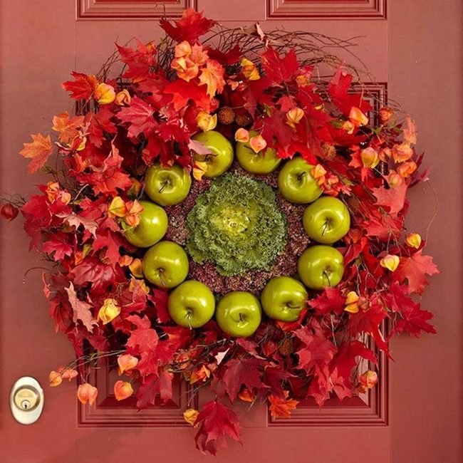 Green Apples Autumn Wreath Door
