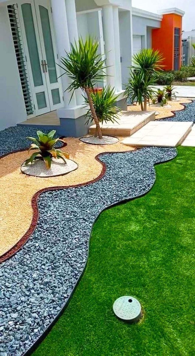 Green Turf With Grey Gravel Beds