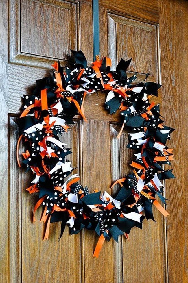Orange Ribbon Wreath With Polka Dots