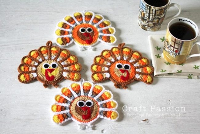 Handcrafted Turkey Coasters Orange Brown