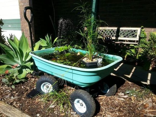 Blue Metal Water Garden Cart