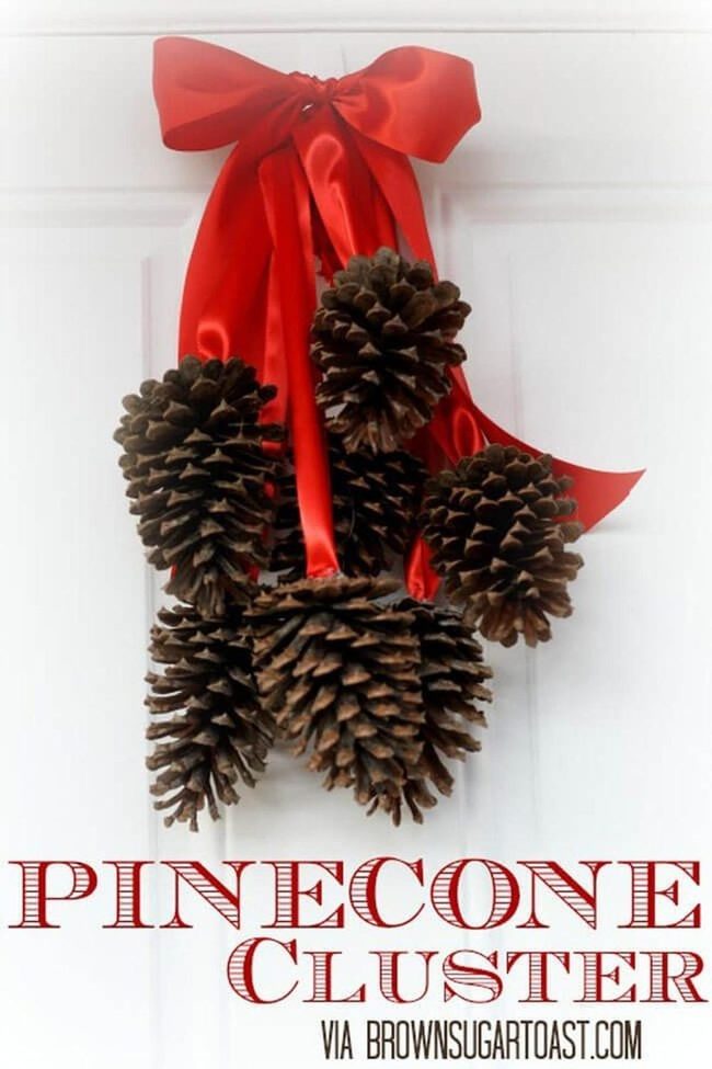 Red Ribbon Pinecone Doorway