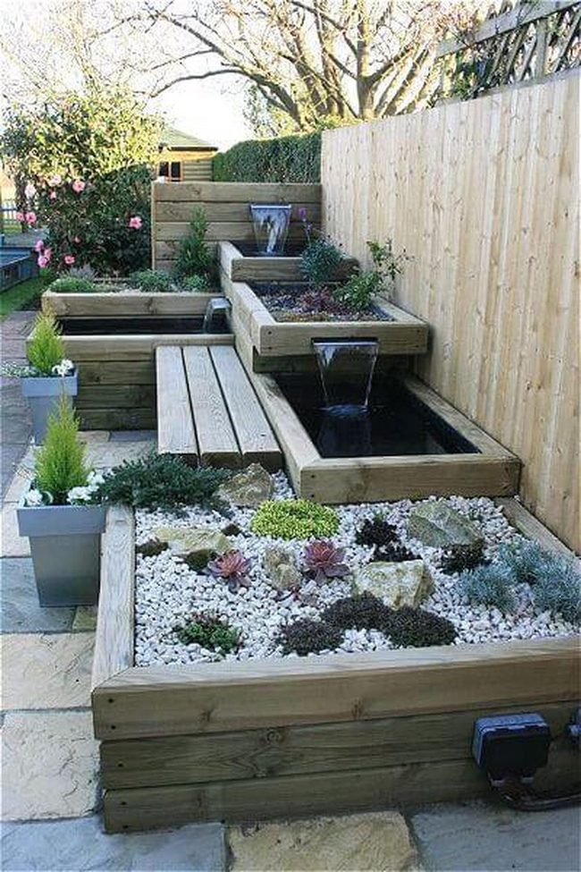 Layered Planters Meet Flowing Water