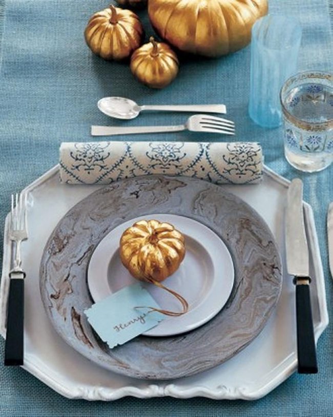 Blue And Gold Autumn Table