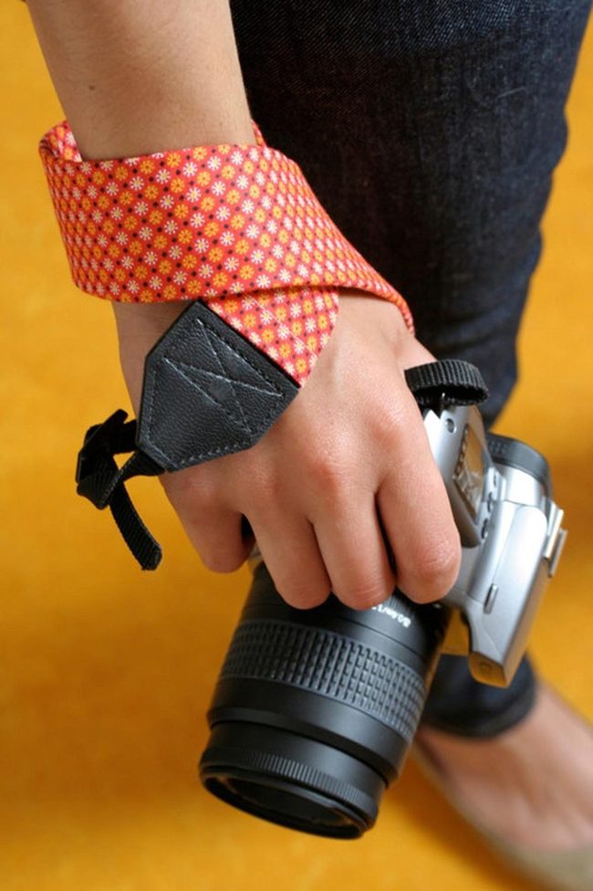 Orange Floral Denim Camera Strap