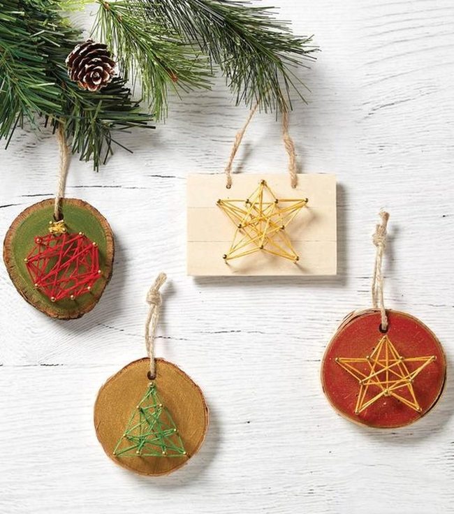 Colorful Thread Wooden Slice Ornaments