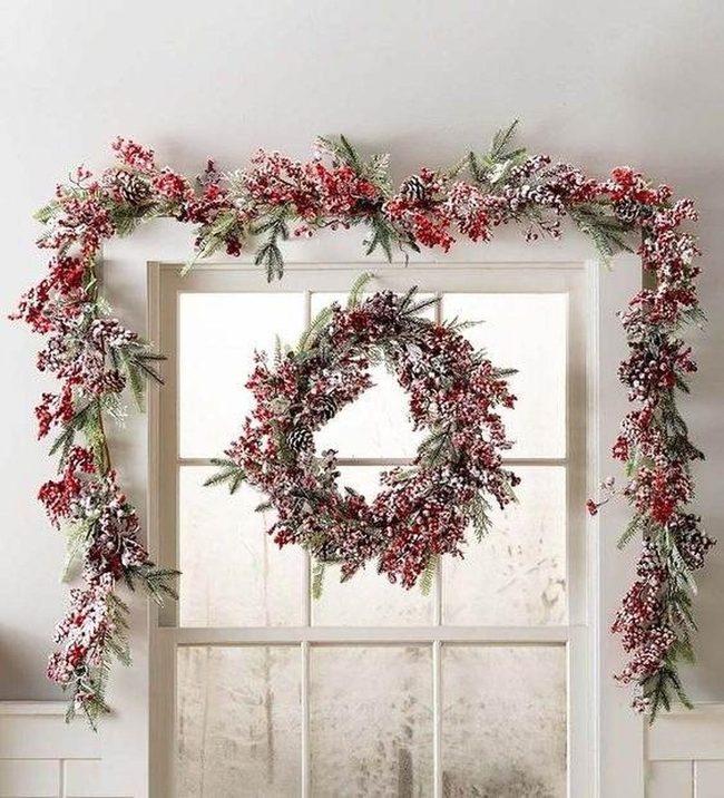 Snowy Evergreen With Crimson Berries