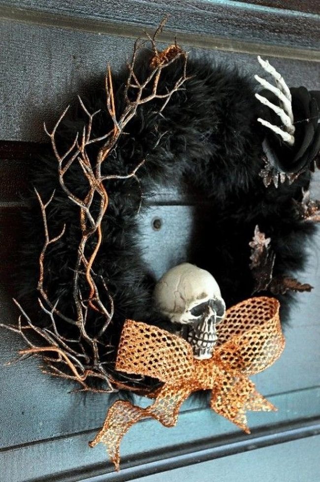 Black Fluffy Wreath Orange Mesh