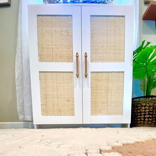 White Rattan Cabinet Anchors Minimal Space