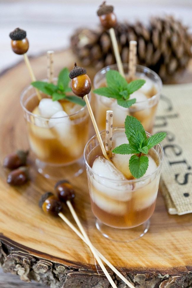 Woodland Cocktails On Natural Wood