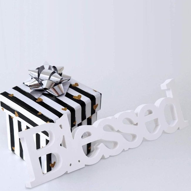 White Wood Blessed Table Centerpiece