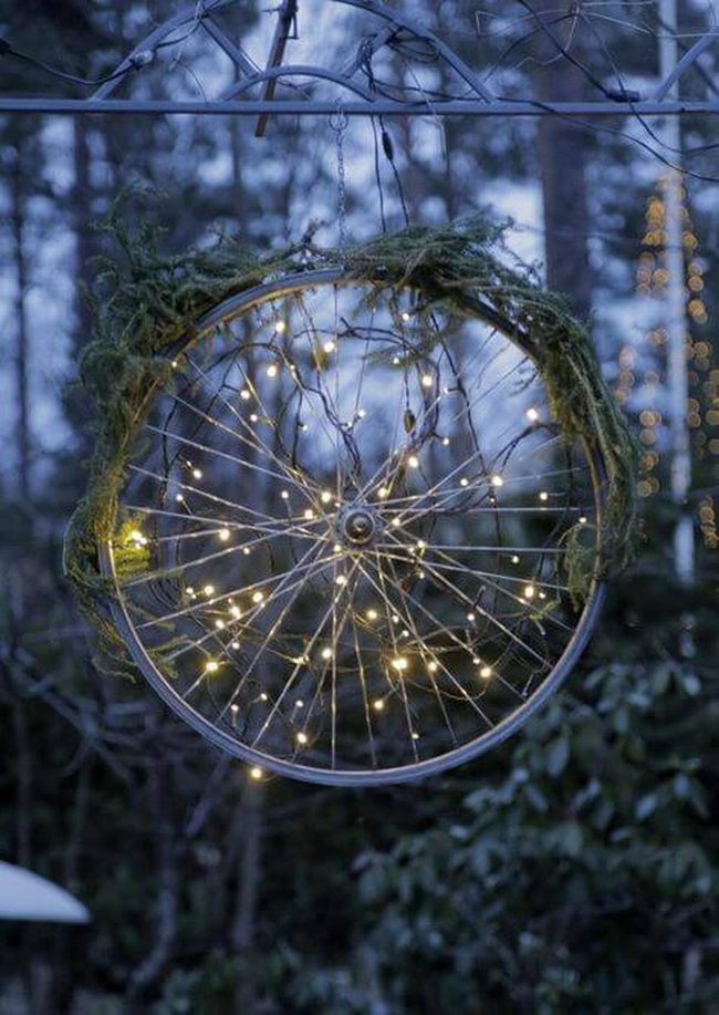 Bicycle Wheel Garden Lantern