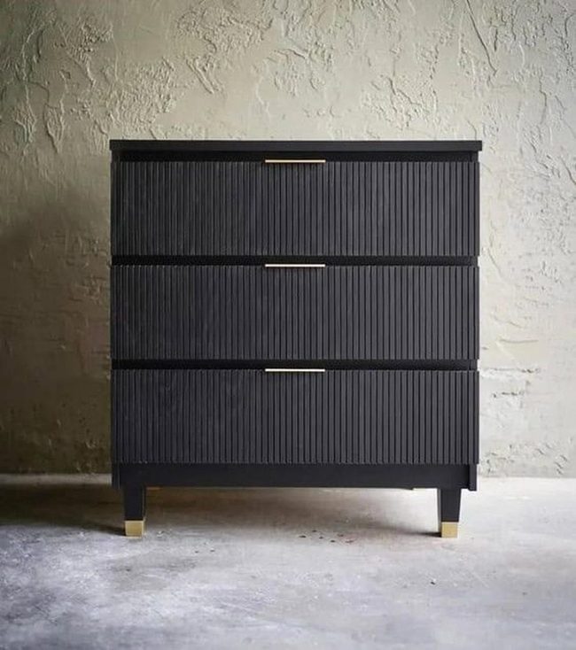 Black Fluted Dresser With Gold Hardware