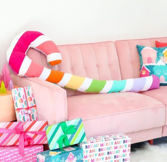 Pink Sofa With Candy Cane Pillows