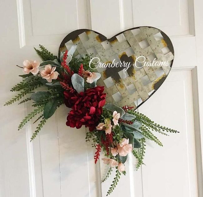 Pink Ribbons Burlap Hearts Wreath