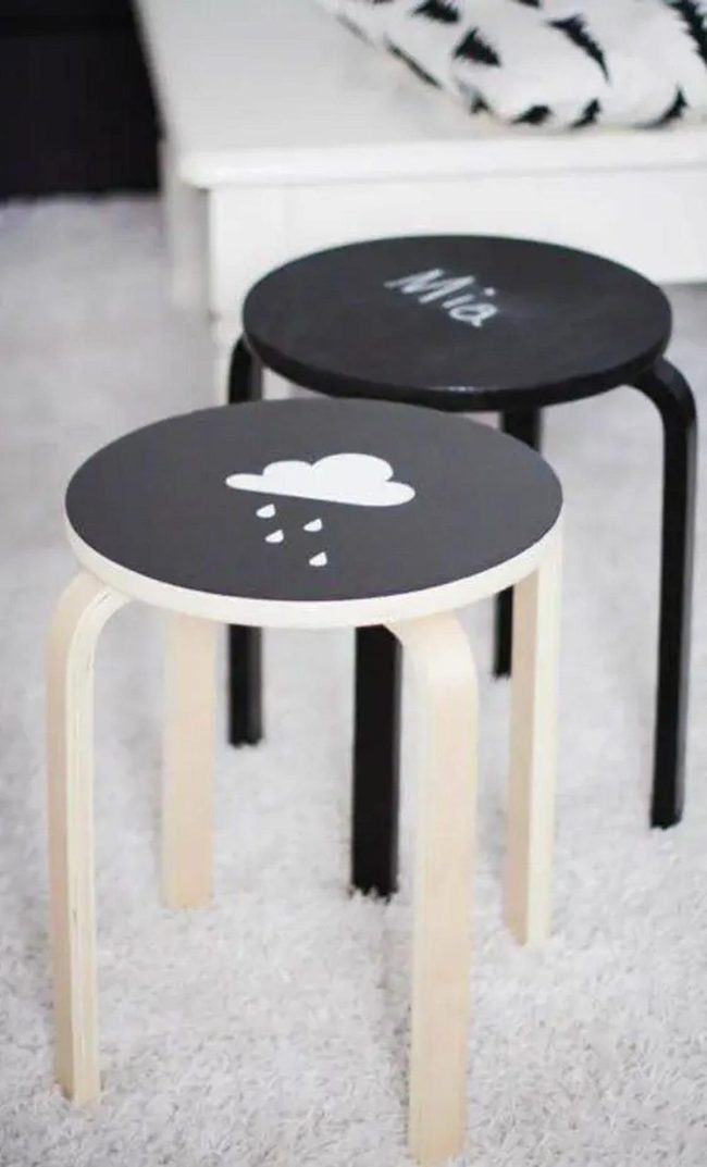 Cloud Pattern Black Stools Kids