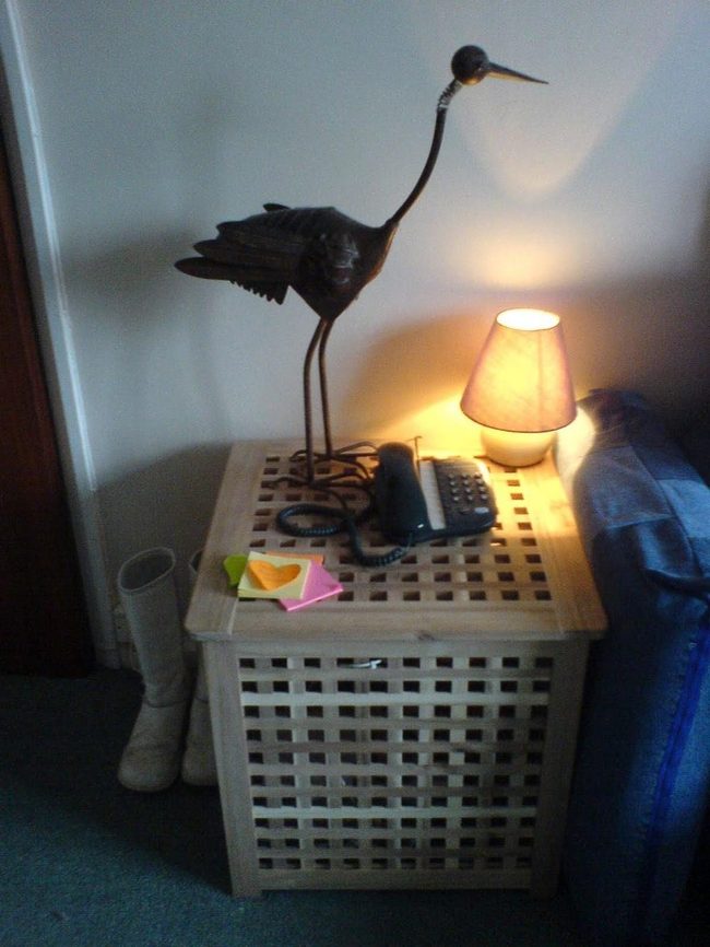 Woven Wood Table With Vintage Telephone
