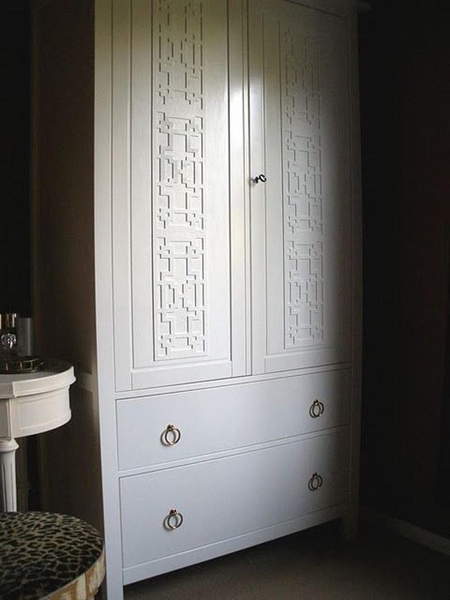 White Wardrobe With Geometric Carvings