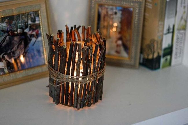 Stick-Wrapped Glass Candle Holders