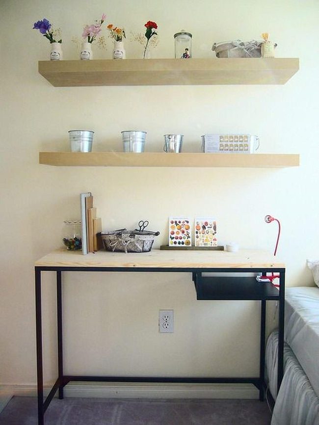 Light Wood Desk, Black Metal Legs