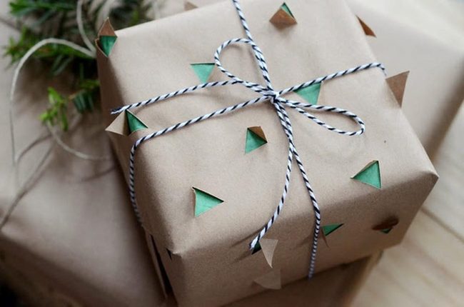 Brown Paper Gifts With Green Triangles