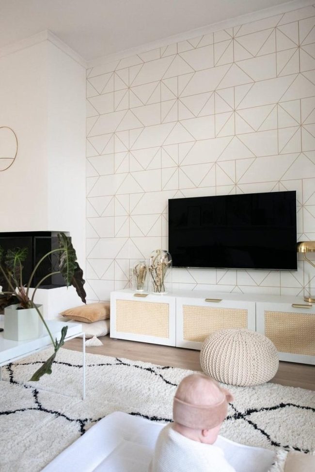 Geometric Wall White And Rattan