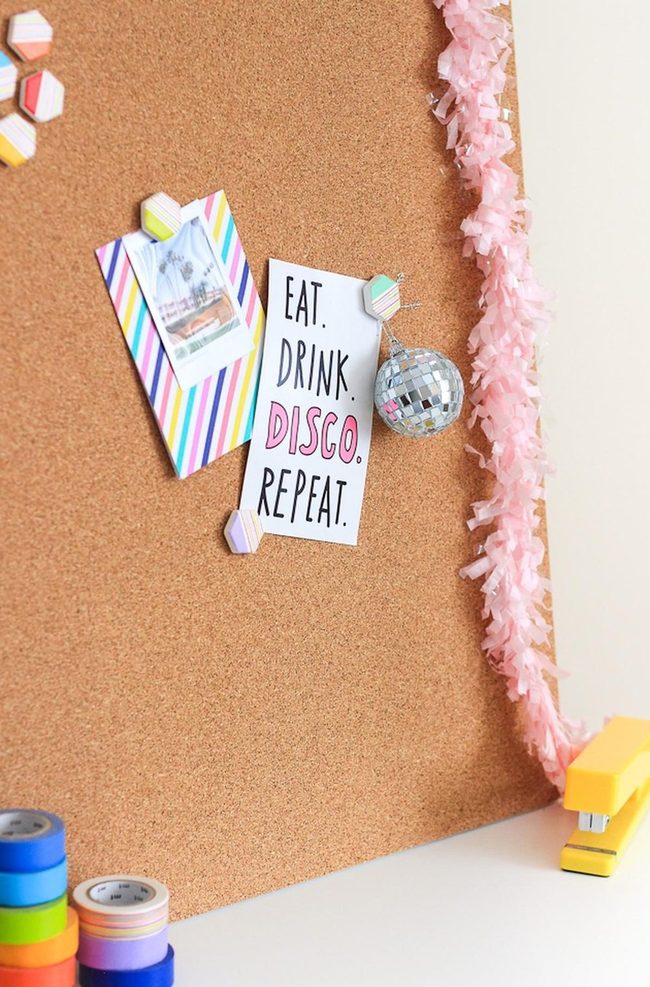 Disco Ball Pink Striped Corkboard