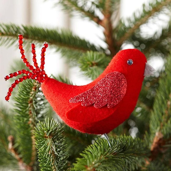 Glittery Red Bird With Beaded Tail