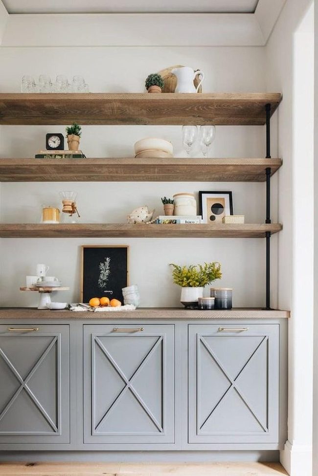 White Pitcher With Wooden Shelves