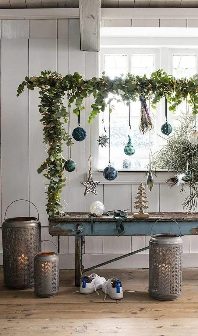 Green Garlands With Shiny Baubles