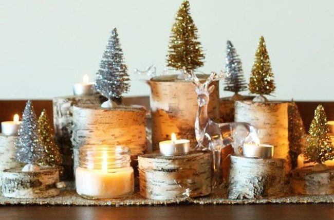 Birch Stumps With Candlelit Crystal