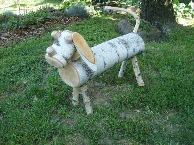Birch Log Garden Dog