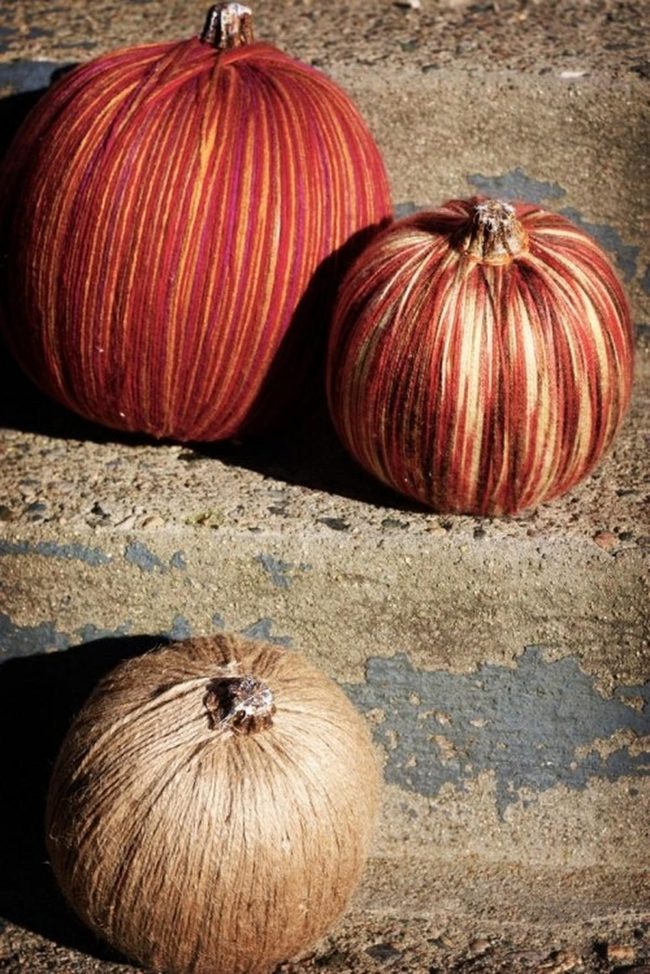 Striped Yarn Pumpkins In Autumn Colors