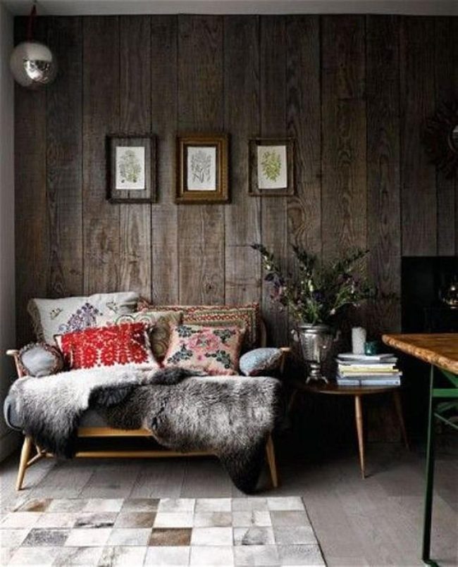 Dark Wood Den With Colorful Cushions
