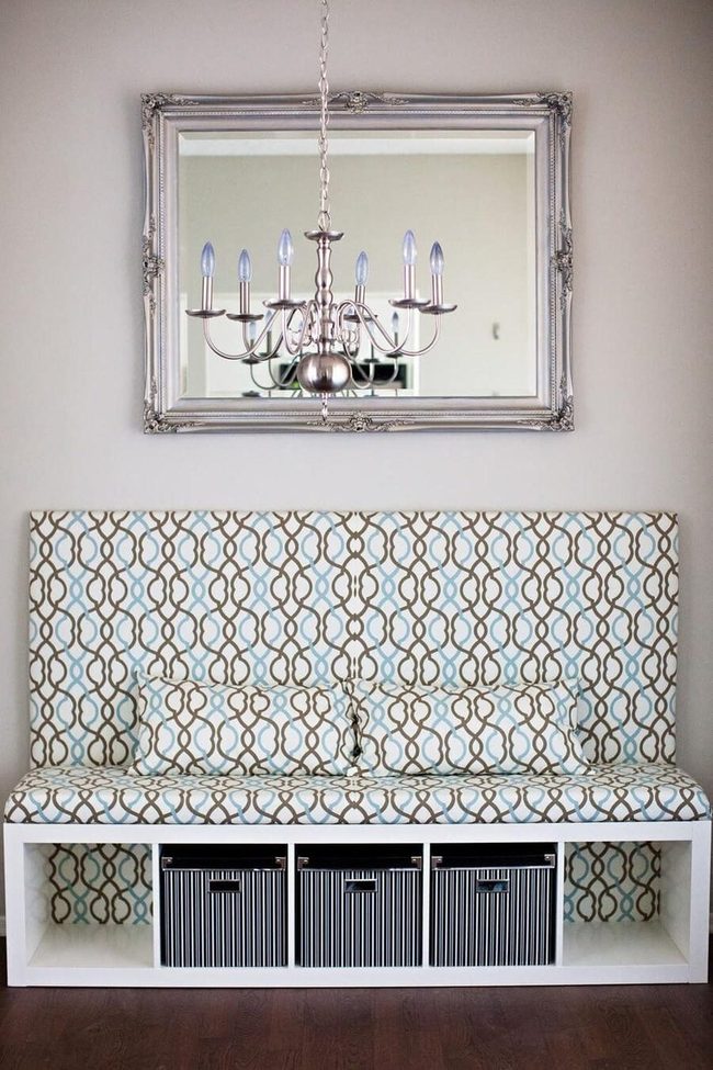Glossy White Geometric Storage Bench
