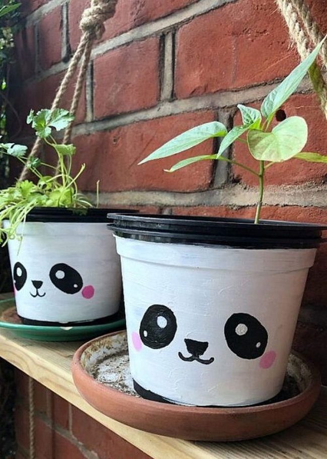 Panda Planters From Painted Pots