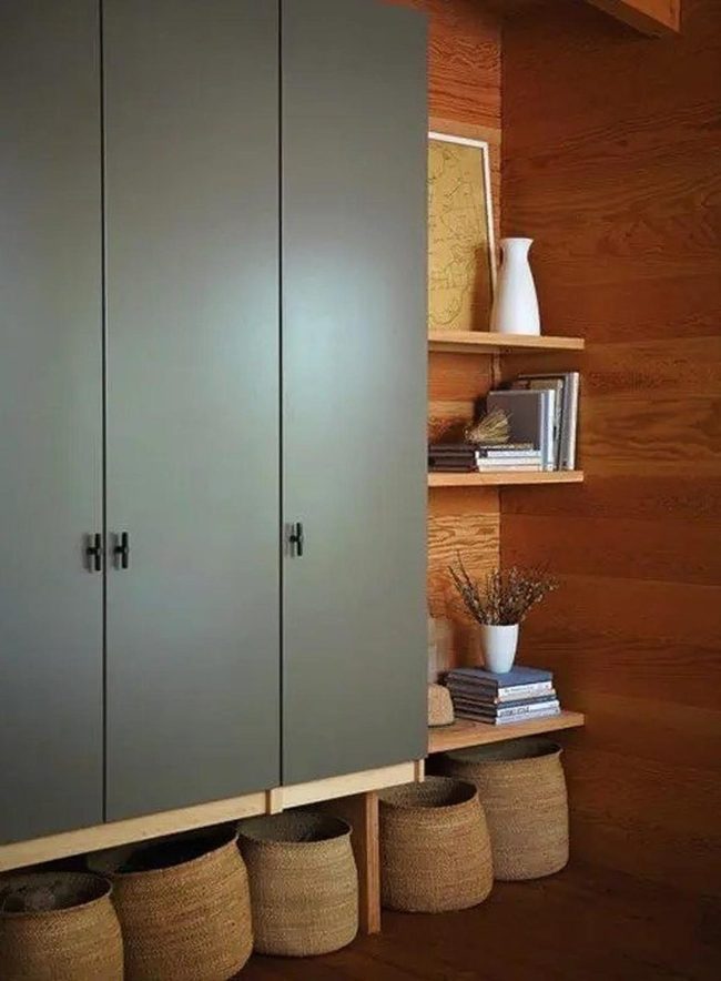 Natural Wood Kitchen With Gray Storage