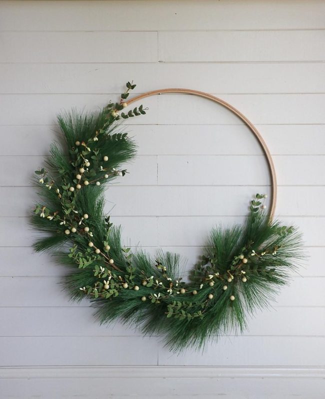 Pine Branches Cream Berries Wood