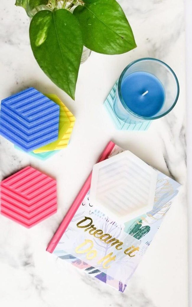 Geometric Resin Coasters In Bold Colors