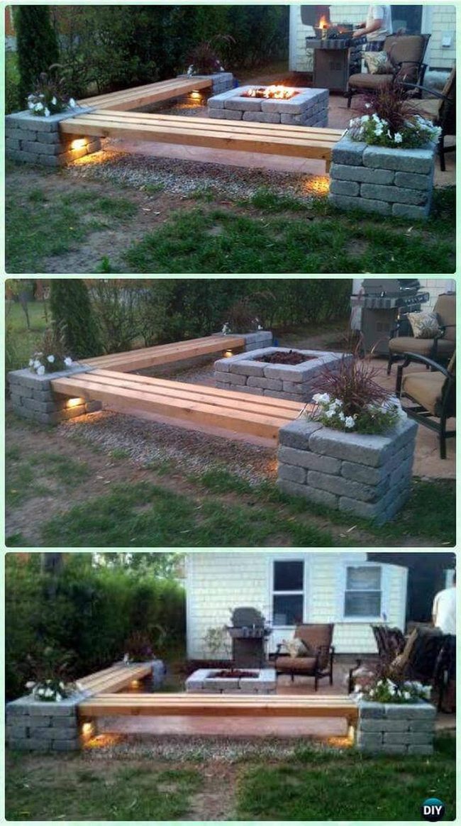 Curved Stone Seating Around Fire