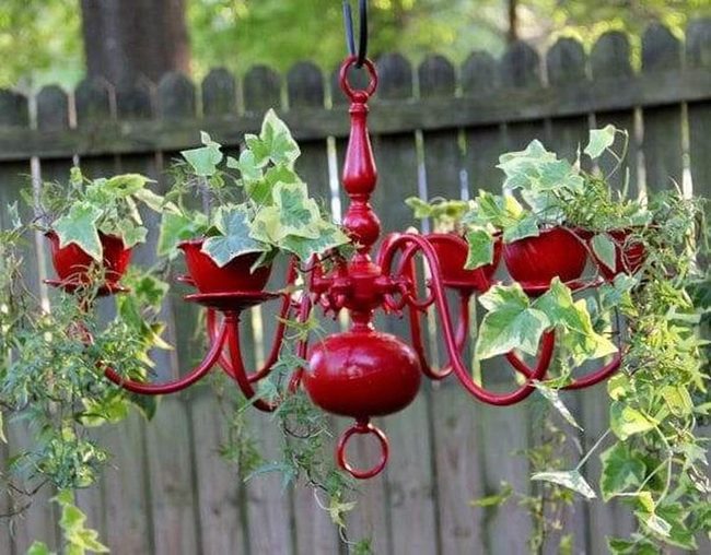 Crimson Chandelier With Cascading Vines