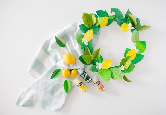 Yellow Lemon Wreath With White Flowers
