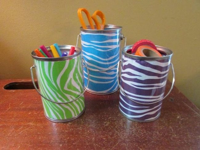 Painted Cans Hold Pencils Boldly
