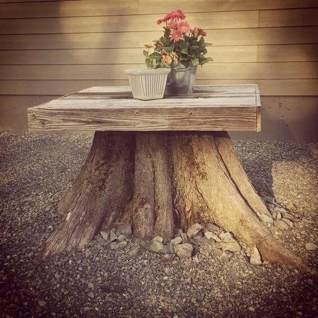 Weathered Wood Stump Table