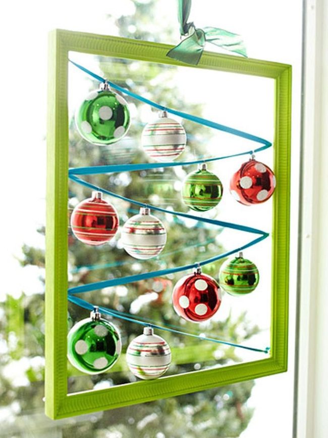 Striped Red Ornaments Green Frame