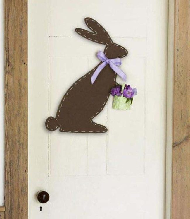 Burlap Bunny Colorful Stitched Welcome