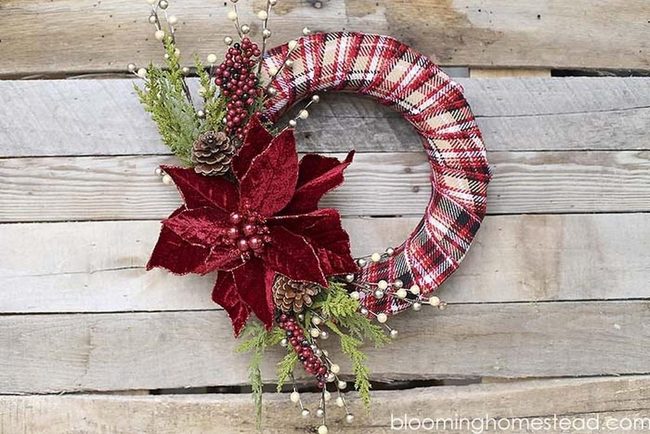 Plaid Rose Christmas Wreath Statement